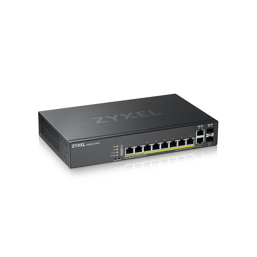 Суич ZyXEL GS-2220-10HP, 10 портов Layer2+, 8x Gigabit PoE + 2x Gigabit combo (RJ45/SFP), управляем 1