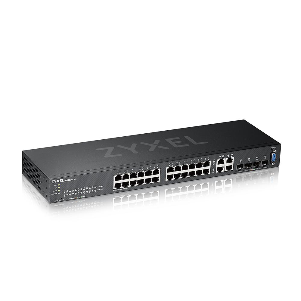 Суич ZyXEL GS-2220-28, 24 портов Layer2+, 24x Gigabit + 4x Gigabit combo (RJ45/SFP), управляем 1