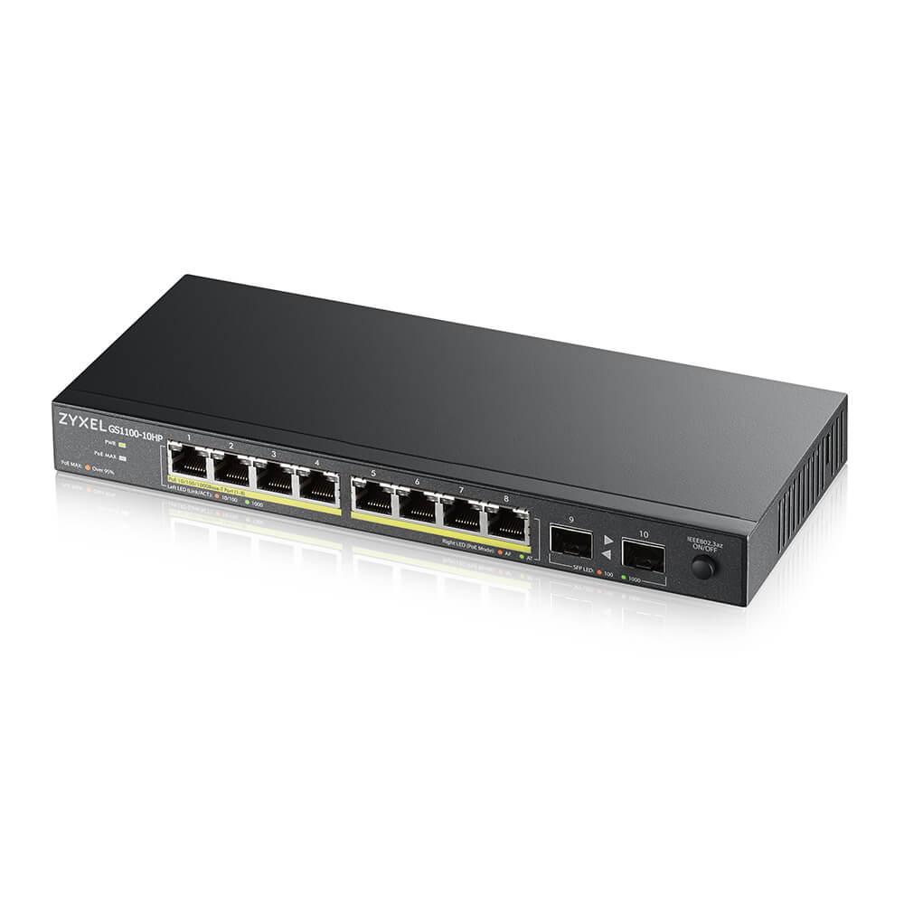 Суич ZYXEL GS1100-10HP, 8-портов, Gigabit, PoE, 2xSFP 1