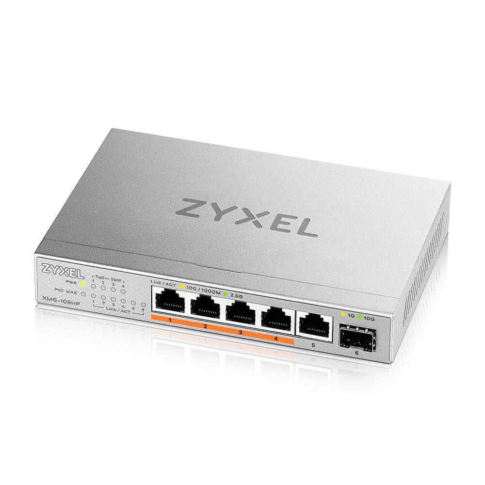 Суич ZyXEL XMG-105  5 портов 2,5Gb + 1xSFP+, 4 порта 70W PoE++, неуправляем 1