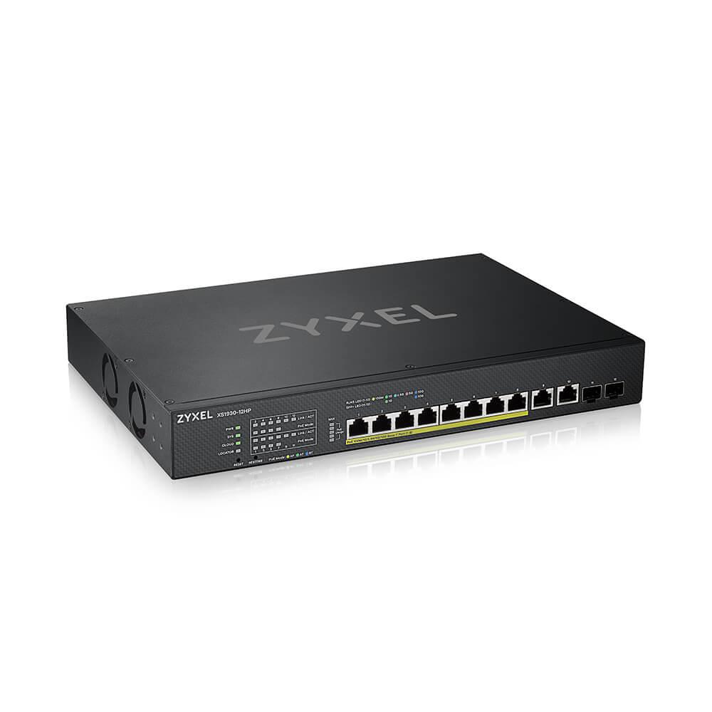 Суич ZyXEL XS1930-12HP, 10-портов, 10GbE, 2xSFP порта, Смарт управляем, PoE 1