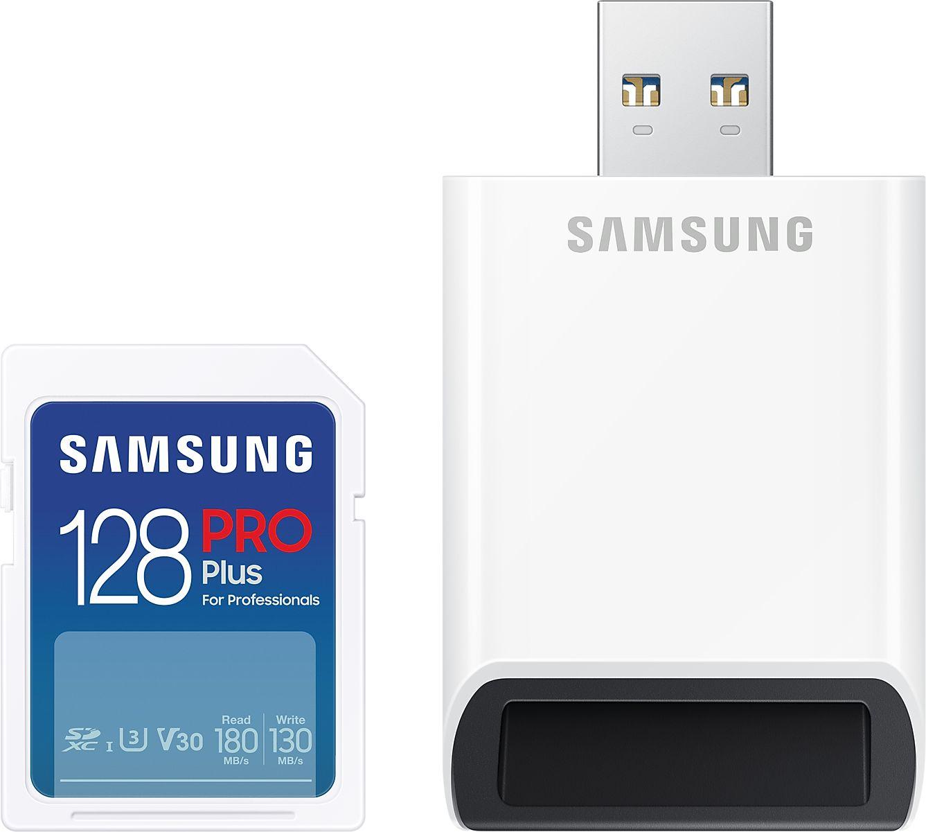 Карта памет Samsung PRO Plus, SD Card, 128GB, USB Четец, Бяла 1