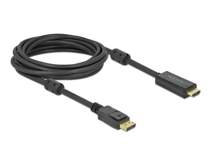 Кабел Delock DisplayPort мъжко - HDMI мъжко, 5 м., 4K 60Hz, Черен 1